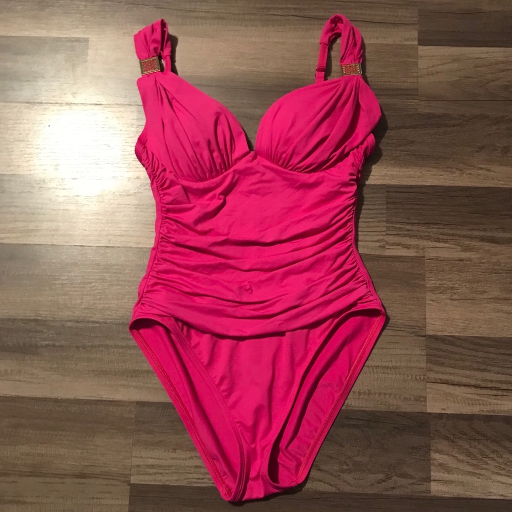 Hot pink push up swimsuit with tummy control
